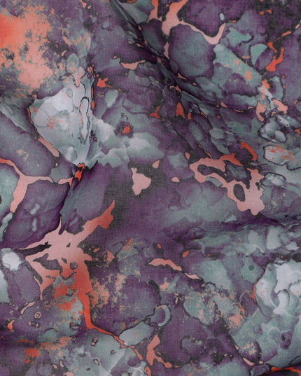 Plum Purple and Coral Marble Print Traditional Sudanese Thobe in Pure Cotton Voile Fabric, 4.5 Meters Length, Width 140 cm – Made in India-D23143