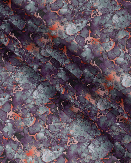 Plum Purple and Coral Marble Print Traditional Sudanese Thobe in Pure Cotton Voile Fabric, 4.5 Meters Length, Width 140 cm – Made in India-D23143