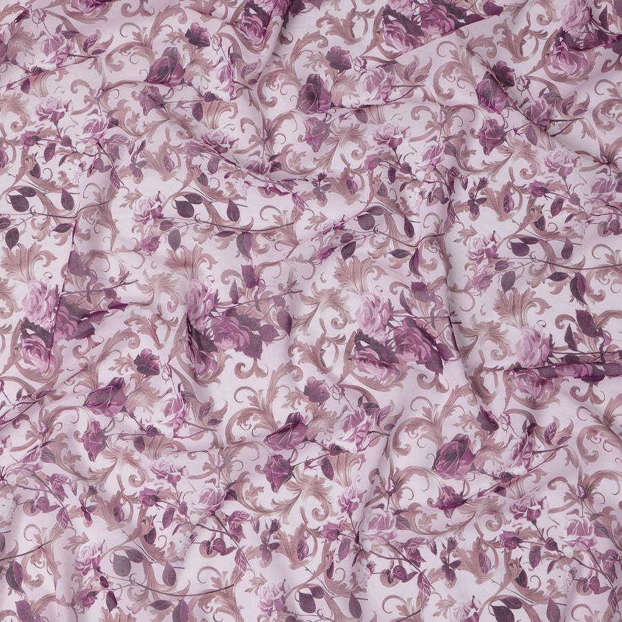 Soft Lavender and Mauve Floral Traditional Sudanese Thobe in Pure Cotton Voile Fabric, 4.5 Meters Length, Width 140 cm – Made in India-D23144
