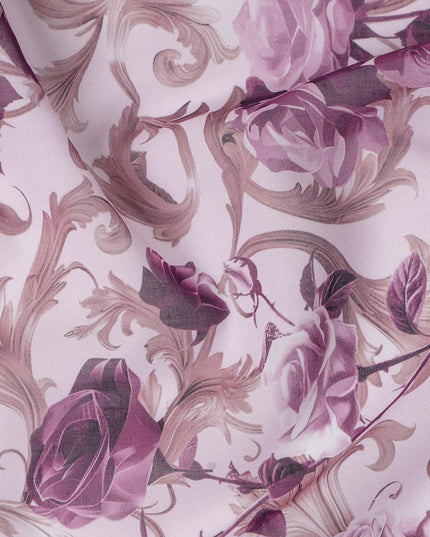 Soft Lavender and Mauve Floral Traditional Sudanese Thobe in Pure Cotton Voile Fabric, 4.5 Meters Length, Width 140 cm – Made in India-D23144