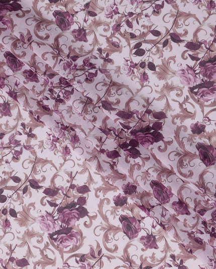 Soft Lavender and Mauve Floral Traditional Sudanese Thobe in Pure Cotton Voile Fabric, 4.5 Meters Length, Width 140 cm – Made in India-D23144