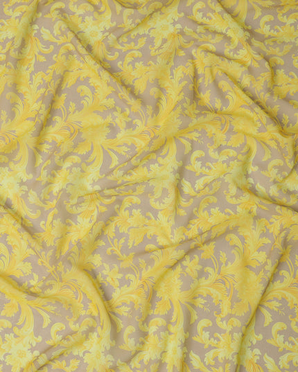 Beige and Yellow Baroque Traditional Sudanese Thobe in Pure Cotton Voile Fabric, 4.5 Meters Length, Width 140 cm – Made in India-D23145