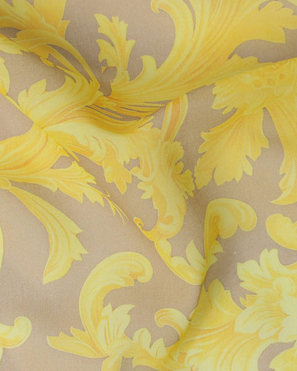 Beige and Yellow Baroque Traditional Sudanese Thobe in Pure Cotton Voile Fabric, 4.5 Meters Length, Width 140 cm – Made in India-D23145