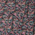 Charcoal Black with Pink and Teal Abstract Floral Traditional Sudanese Thobe in Pure Cotton Voile Fabric, 4.5 Meters Length, Width 140 cm – Made in India-D23148