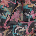 Charcoal Black with Pink and Teal Abstract Floral Traditional Sudanese Thobe in Pure Cotton Voile Fabric, 4.5 Meters Length, Width 140 cm – Made in India-D23148