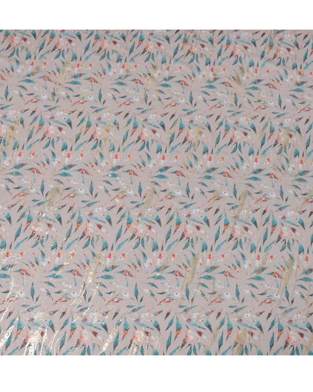Dusty Beige with Teal and Gold Leaf Print Traditional Sudanese Thobe in Pure Cotton Voile Fabric, 4.5 Meters Length, Width 140 cm – Made in India-D23149 Regal Fabrics