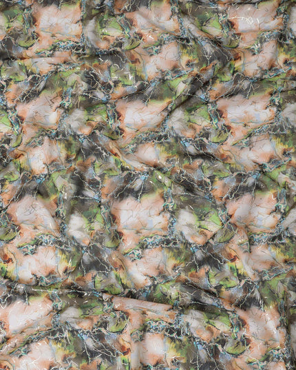 Olive Green and Peach Marble Effect Traditional Sudanese Thobe in Pure Cotton Voile Fabric, 4.5 Meters Length, Width 140 cm – Made in India-D23150