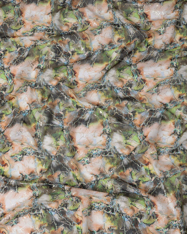 ثوب سوداني تقليدي بتأثير رخامي باللونين الأخضر الزيتوني والخوخي، مصنوع من قماش فوال قطني خالص، بطول 4.5 متر، وعرض 140 سم - صنع في الهند - D23150