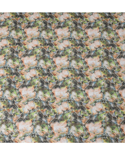 Olive Green and Peach Marble Effect Traditional Sudanese Thobe in Pure Cotton Voile Fabric, 4.5 Meters Length, Width 140 cm – Made in India-D23150