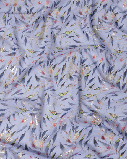 Lavender Blue with Navy and Gold Leaf Print Traditional Sudanese Thobe in Pure Cotton Voile Fabric, 4.5 Meters Length, Width 140 cm – Made in India-D23151