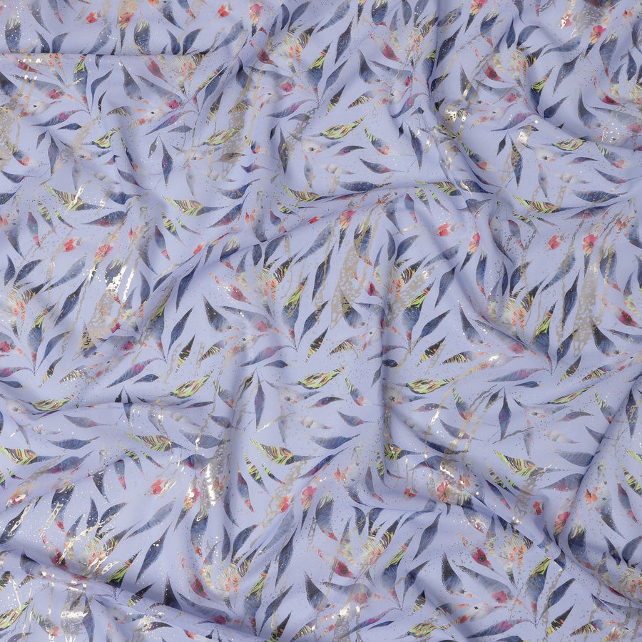 Lavender Blue with Navy and Gold Leaf Print Traditional Sudanese Thobe in Pure Cotton Voile Fabric, 4.5 Meters Length, Width 140 cm – Made in India-D23151