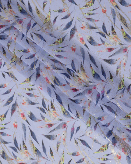 Lavender Blue with Navy and Gold Leaf Print Traditional Sudanese Thobe in Pure Cotton Voile Fabric, 4.5 Meters Length, Width 140 cm – Made in India-D23151