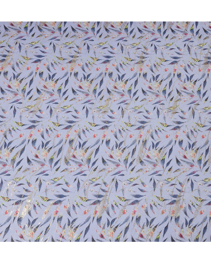 Lavender Blue with Navy and Gold Leaf Print Traditional Sudanese Thobe in Pure Cotton Voile Fabric, 4.5 Meters Length, Width 140 cm – Made in India-D23151