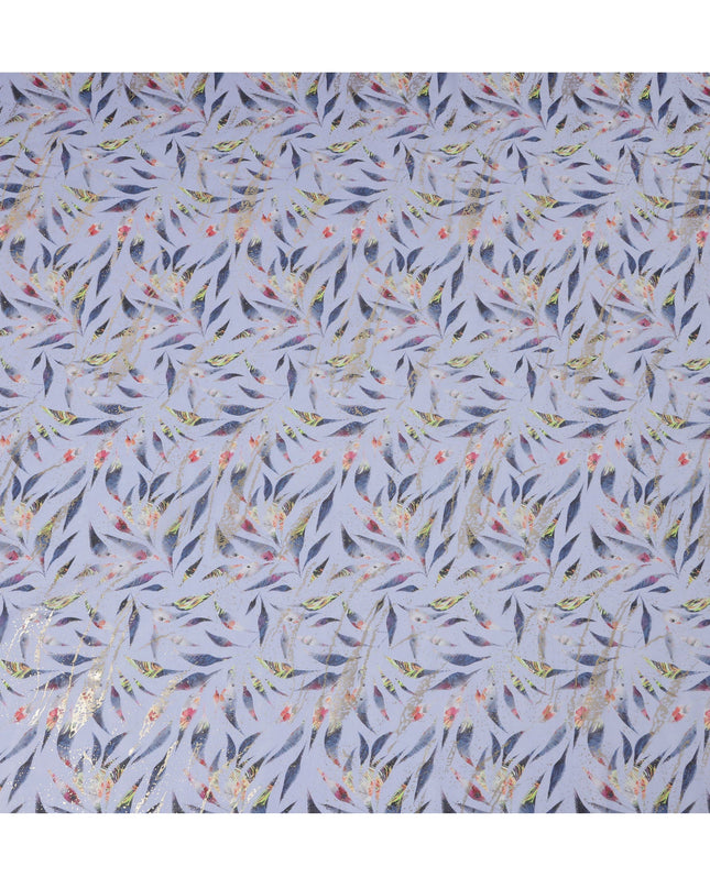 ثوب سوداني تقليدي، أزرق لافندر مع طباعة أوراق ذهبية وكحلي، مصنوع من قماش فوال قطني خالص، طول 4.5 متر، عرض 140 سم - صنع في الهند - D23151