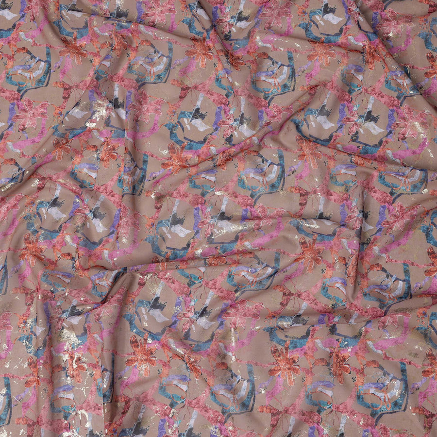 Dusty Rose with Multicolor Abstract Floral Traditional Sudanese Thobe in Pure Cotton Voile Fabric, 4.5 Meters Length, Width 140 cm – Made in India-D23152