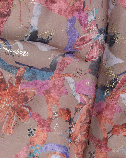 Dusty Rose with Multicolor Abstract Floral Traditional Sudanese Thobe in Pure Cotton Voile Fabric, 4.5 Meters Length, Width 140 cm – Made in India-D23152