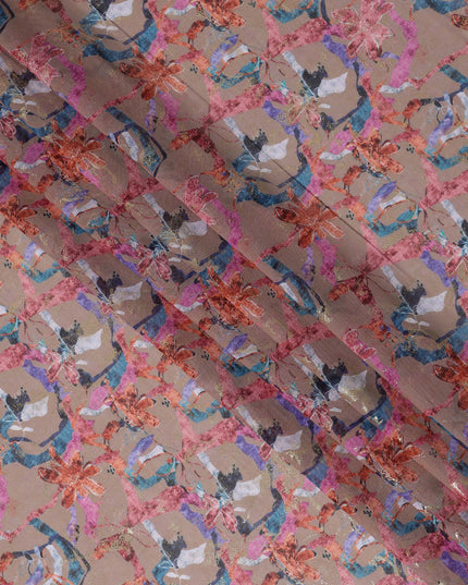 Dusty Rose with Multicolor Abstract Floral Traditional Sudanese Thobe in Pure Cotton Voile Fabric, 4.5 Meters Length, Width 140 cm – Made in India-D23152