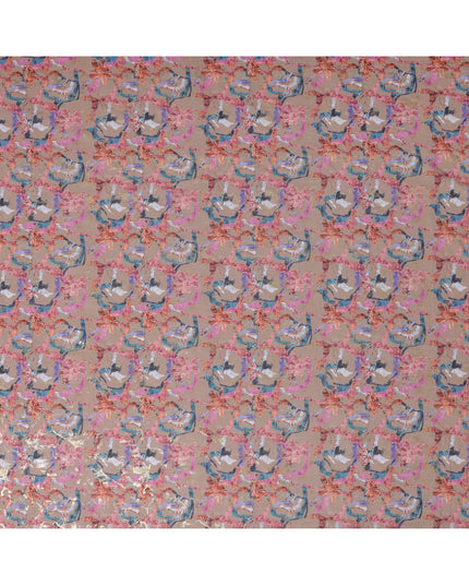 Dusty Rose with Multicolor Abstract Floral Traditional Sudanese Thobe in Pure Cotton Voile Fabric, 4.5 Meters Length, Width 140 cm – Made in India-D23152