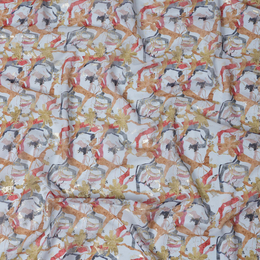 Light Blue with Multicolor and Gold Abstract Floral Traditional Sudanese Thobe in Pure Cotton Voile Fabric, 4.5 Meters Length, Width 140 cm – Made in India-D23153