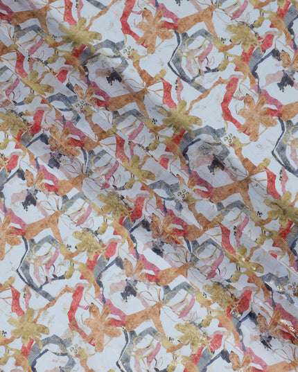 Light Blue with Multicolor and Gold Abstract Floral Traditional Sudanese Thobe in Pure Cotton Voile Fabric, 4.5 Meters Length, Width 140 cm – Made in India-D23153