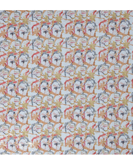 Light Blue with Multicolor and Gold Abstract Floral Traditional Sudanese Thobe in Pure Cotton Voile Fabric, 4.5 Meters Length, Width 140 cm – Made in India-D23153