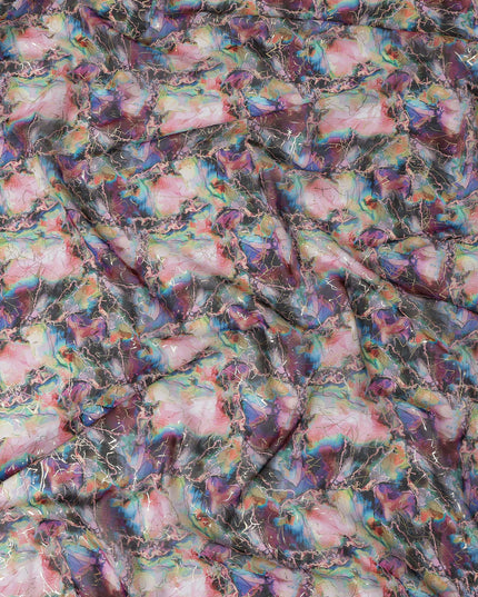 Multicolor with Pink and Purple Marble Traditional Sudanese Thobe in Pure Cotton Voile Fabric, 4.5 Meters Length, Width 140 cm – Made in India-D23154