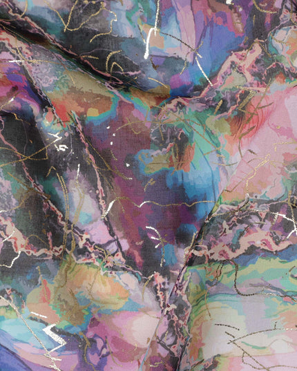 Multicolor with Pink and Purple Marble Traditional Sudanese Thobe in Pure Cotton Voile Fabric, 4.5 Meters Length, Width 140 cm – Made in India-D23154