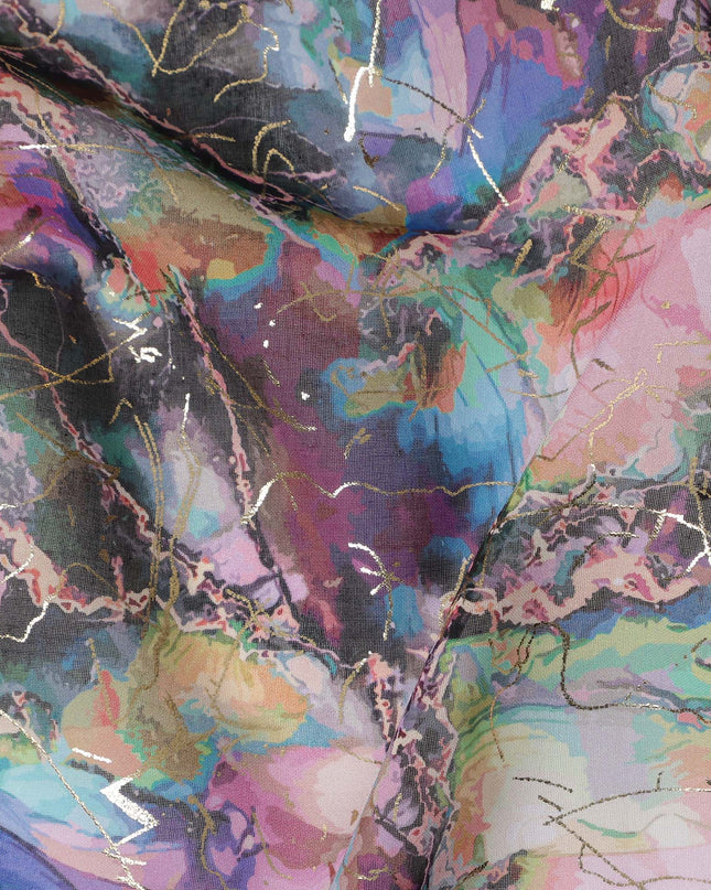 ثوب سوداني تقليدي متعدد الألوان مع رخام وردي وأرجواني من قماش فوال قطني خالص، طول 4.5 متر، عرض 140 سم - صنع في الهند - D23154