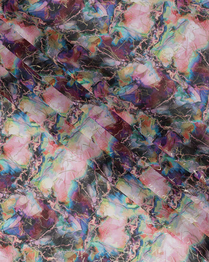 Multicolor with Pink and Purple Marble Traditional Sudanese Thobe in Pure Cotton Voile Fabric, 4.5 Meters Length, Width 140 cm – Made in India-D23154