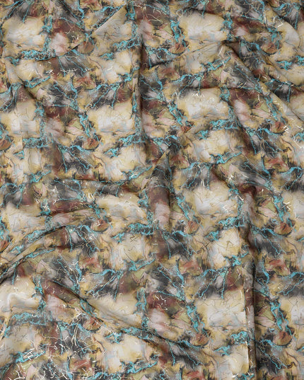 Beige and Teal Marble Print Traditional Sudanese Thobe in Pure Cotton Voile Fabric, 4.5 Meters Length, Width 140 cm – Made in India-D23155