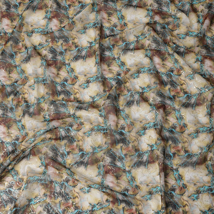 Beige and Teal Marble Print Traditional Sudanese Thobe in Pure Cotton Voile Fabric, 4.5 Meters Length, Width 140 cm – Made in India-D23155