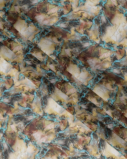 Beige and Teal Marble Print Traditional Sudanese Thobe in Pure Cotton Voile Fabric, 4.5 Meters Length, Width 140 cm – Made in India-D23155