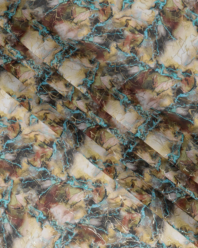 ثوب سوداني تقليدي بطبعة رخامية باللونين البيج والأزرق المخضر، مصنوع من قماش فوال قطني خالص، طوله 4.5 متر، عرضه 140 سم - صنع في الهند - D23155