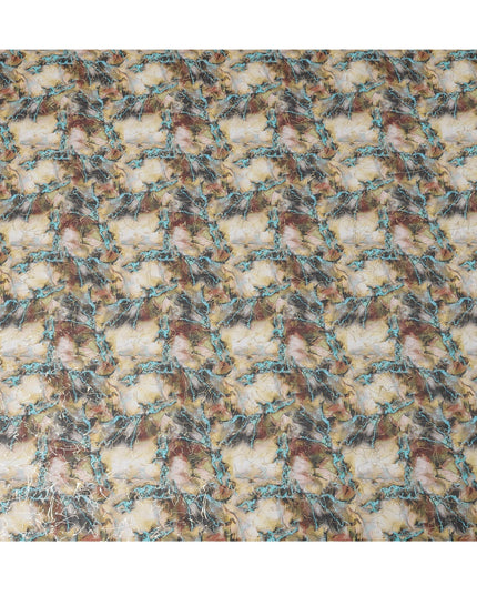 Beige and Teal Marble Print Traditional Sudanese Thobe in Pure Cotton Voile Fabric, 4.5 Meters Length, Width 140 cm – Made in India-D23155