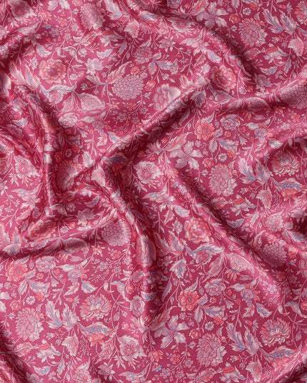 قماش حرير ساتان بنقشة زهور وردية اللون مع نسج جاكار رقيق، عرض 110 سم، صنع في الهند - D23257