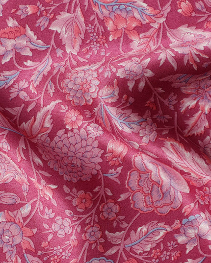قماش حرير ساتان بنقشة زهور وردية اللون مع نسج جاكار رقيق، عرض 110 سم، صنع في الهند - D23257