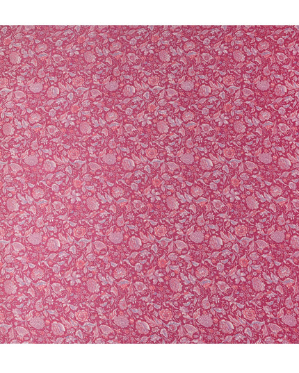 قماش حرير ساتان بنقشة زهور وردية اللون مع نسج جاكار رقيق، عرض 110 سم، صنع في الهند - D23257