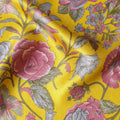 Yellow Multicolor Floral Printed Silk Satin Fabric with Bold Botanical Design, 110 Cms Width, Made in India-D23261