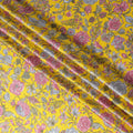 Yellow Multicolor Floral Printed Silk Satin Fabric with Bold Botanical Design, 110 Cms Width, Made in India-D23261