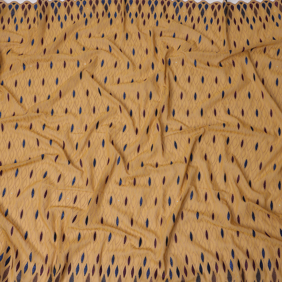 Mustard Yellow Traditional Premium Premium Sudanese Thobe in Pure Cotton Voile Embroidery Fabric with Stone work, 4.5 Mtrs Piece, 140 Cms Width, Made in Switzerland-D23266 - Regal Fabrics