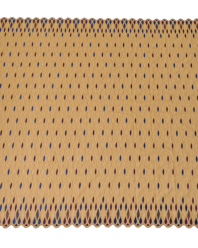 Mustard Yellow Traditional Premium Premium Sudanese Thobe in Pure Cotton Voile Embroidery Fabric with Stone work, 4.5 Mtrs Piece, 140 Cms Width, Made in Switzerland-D23266 - Regal Fabrics