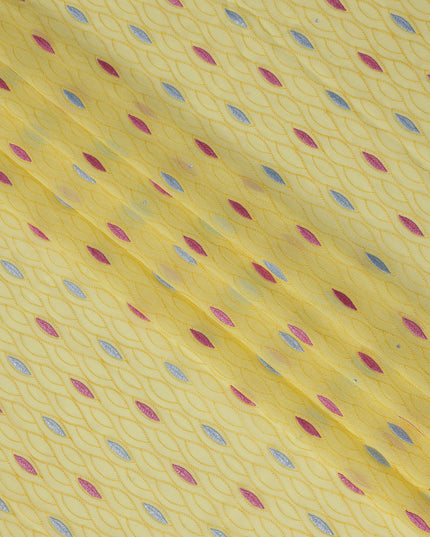 Lemon Yellow Traditional Premium Premium Sudanese Thobe in Pure Cotton Voile Embroidery Fabric with Stone work, 4.5 Mtrs Piece, 140 Cms Width, Made in Switzerland-D23267