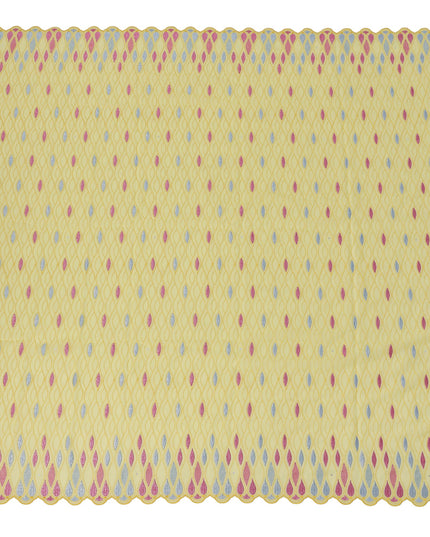 Lemon Yellow Traditional Premium Premium Sudanese Thobe in Pure Cotton Voile Embroidery Fabric with Stone work, 4.5 Mtrs Piece, 140 Cms Width, Made in Switzerland-D23267