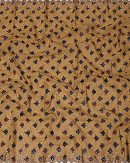 Camel Brown Traditional Premium Premium Sudanese Thobe in Pure Cotton Voile Embroidery Fabric with Stone work, 4.5 Mtrs Piece, 140 Cms Width, Made in Switzerland-D23268