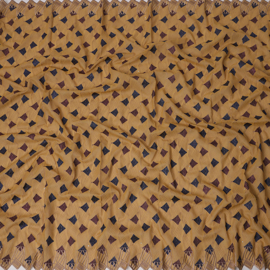 Camel Brown Traditional Premium Premium Sudanese Thobe in Pure Cotton Voile Embroidery Fabric with Stone work, 4.5 Mtrs Piece, 140 Cms Width, Made in Switzerland-D23268