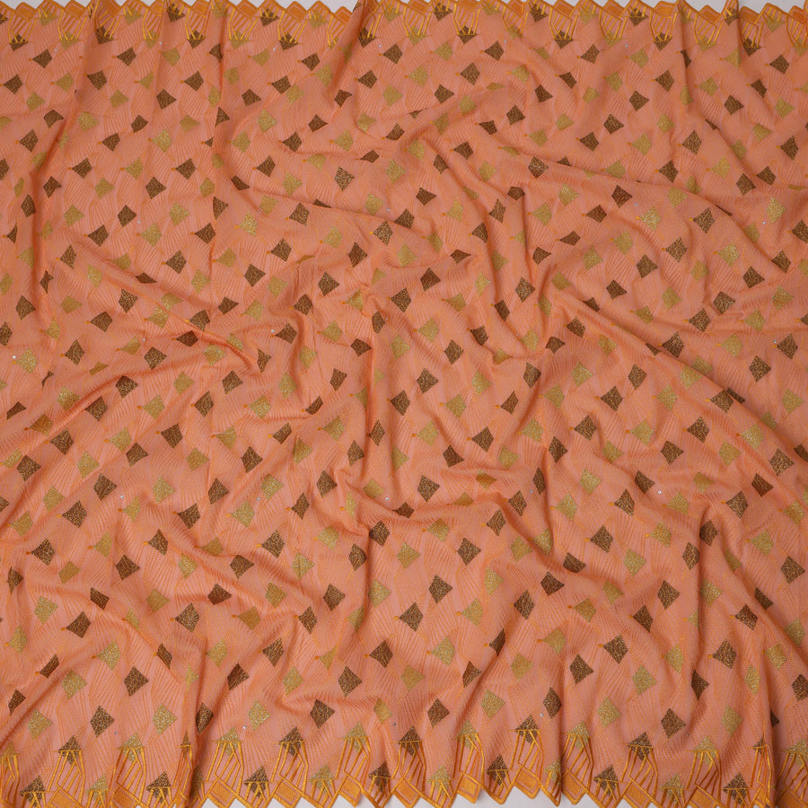 Peachy Pink Traditional Premium Premium Sudanese Thobe in Pure Cotton Voile Embroidery Fabric with Stone work, 4.5 Mtrs Piece, 140 Cms Width, Made in Switzerland-D23269