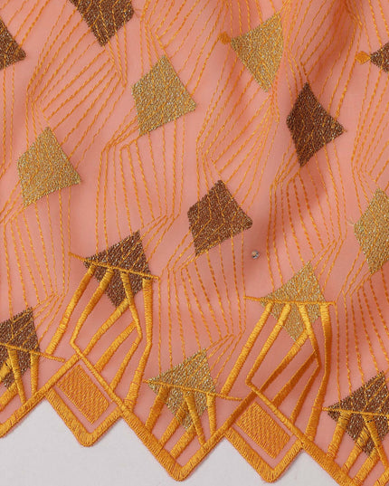 Peachy Pink Traditional Premium Premium Sudanese Thobe in Pure Cotton Voile Embroidery Fabric with Stone work, 4.5 Mtrs Piece, 140 Cms Width, Made in Switzerland-D23269