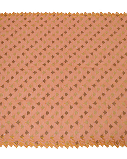 Peachy Pink Traditional Premium Premium Sudanese Thobe in Pure Cotton Voile Embroidery Fabric with Stone work, 4.5 Mtrs Piece, 140 Cms Width, Made in Switzerland-D23269