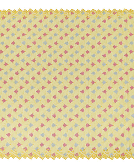 Soft Yellow Traditional Premium Premium Sudanese Thobe in Pure Cotton Voile Embroidery Fabric with Stone work, 4.5 Mtrs Piece, 140 Cms Width, Made in Switzerland-D23270