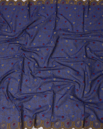 Royal Blue Traditional Sudanese Thobe in Pure Cotton Voile Embroidery Fabric, 4.5 Mtrs Piece, 140 Cms Width, Made in Switzerland-D23271